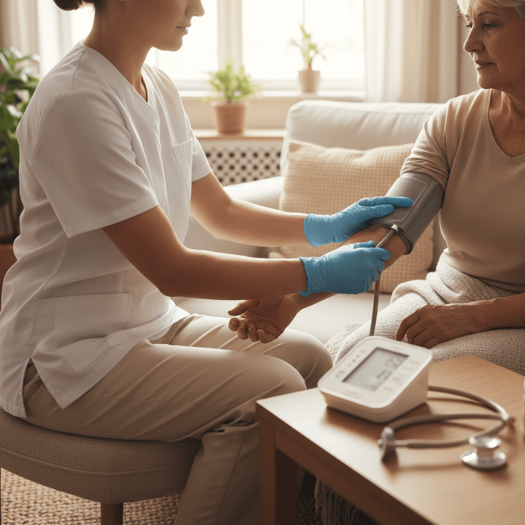 Professional health monitoring in patient's home